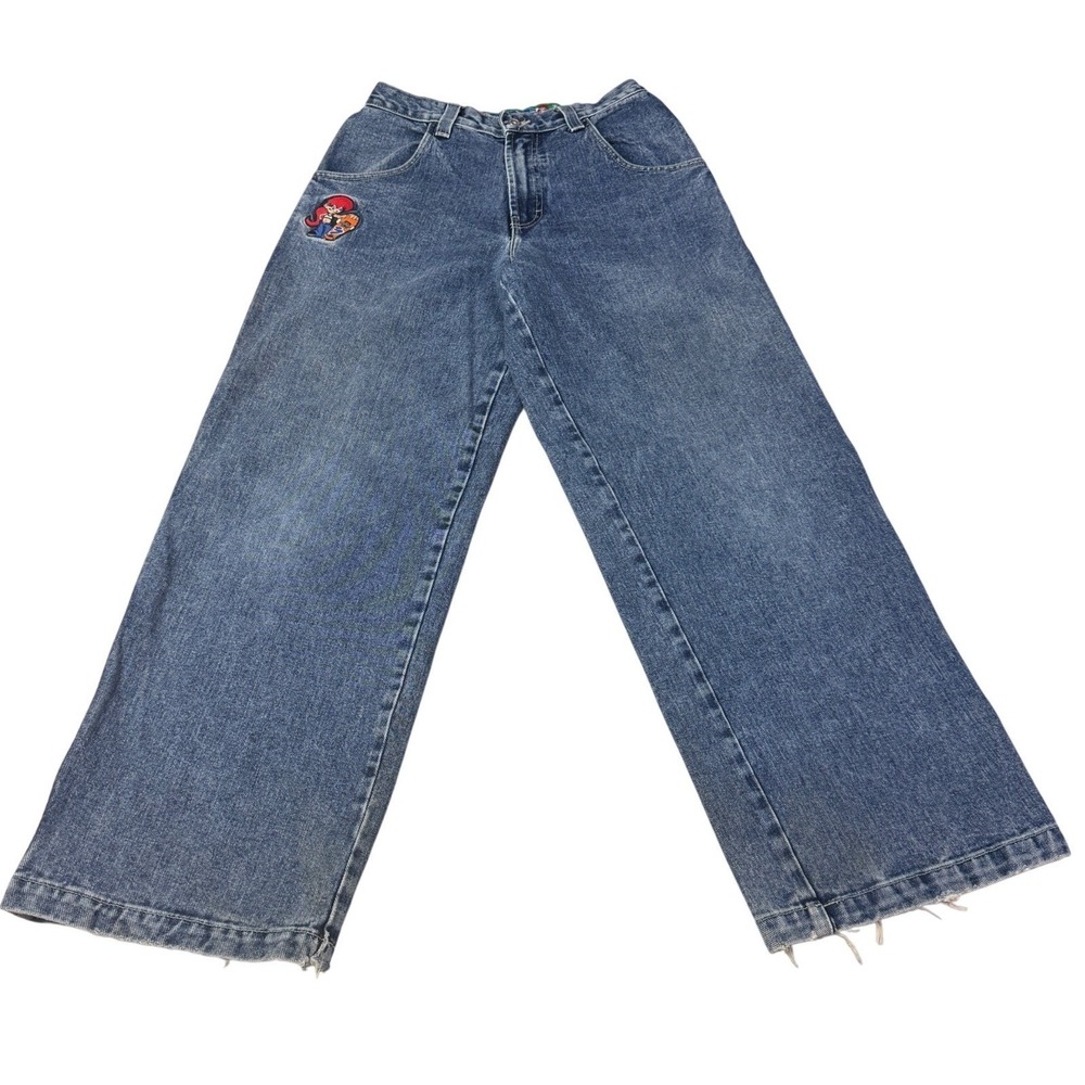 Vintage Rare 90's JNCO Embroidered Skater Mags Wide Leg Baggy Jeans Blue 11 USA